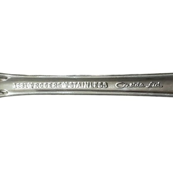 Oneida Rogers True Arbor Rose 2 Serving Spoons Stainless Solid Pierced Utensil - Picture 6 of 7
